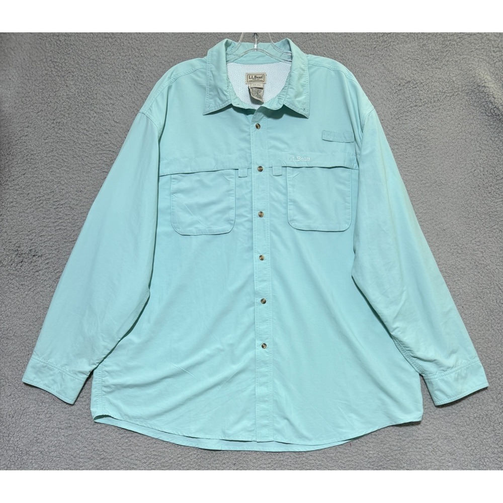 LL Bean Tropicwear Fishing Shirt Mens 2XL Reg Long Sleeve Vented UPF 50+ Blue